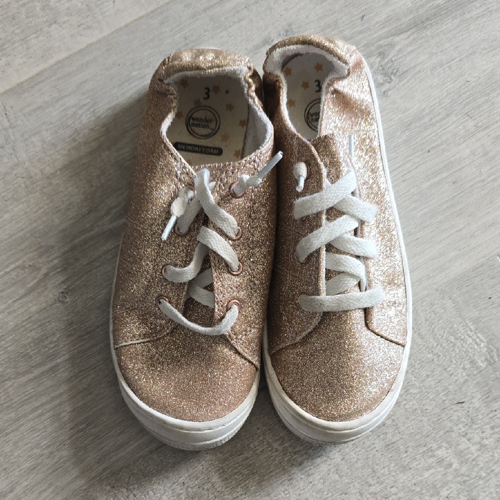 wonder nation Glitter Lace-Up Sneakers in Rose Gold